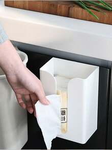 Wall-mounted Tissue Box Holder (with 2 Adhesive Pads) - Grey - View 1