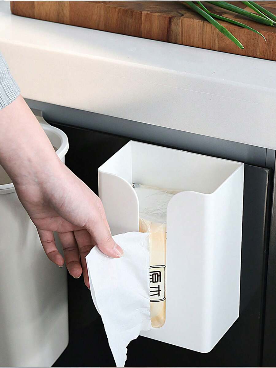 Wall-mounted Tissue Box Holder (with 2 Adhesive Pads) - Grey - View 1