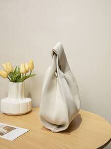 1pc Solid Color Hollow Out Crochet Breathable Lightweight Foldable Open Top Casual Vacation Women's Handbag, Suitable For Daily Life, Vacation, School, And Commute - White - View 4