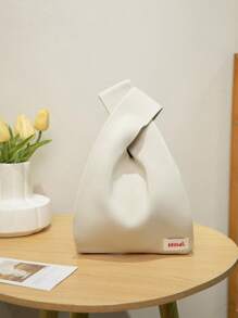 1pc Solid Color Hollow Out Crochet Breathable Lightweight Foldable Open Top Casual Vacation Women's Handbag, Suitable For Daily Life, Vacation, School, And Commute - White - View 3