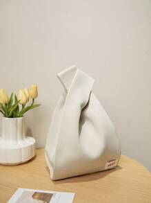 1pc Solid Color Hollow Out Crochet Breathable Lightweight Foldable Open Top Casual Vacation Women's Handbag, Suitable For Daily Life, Vacation, School, And Commute - White - View 1