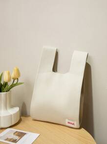 1pc Solid Color Hollow Out Crochet Breathable Lightweight Foldable Open Top Casual Vacation Women's Handbag, Suitable For Daily Life, Vacation, School, And Commute - White - View 5