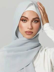 1 件女士头巾纯色仿珍珠和雪纺柔软围巾，适合日常穿着 Abaya 配饰面纱服装 - 淺藍色 - 查看 2