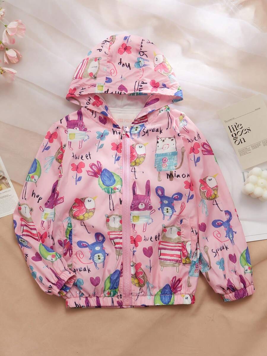 Chamarra Rompevientos con Estampado Dibujo para Niña 2-6 años - Rosa - Ver 1