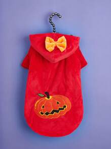 1pc Halloween Dog Clothes Pumpkin Pattern Hooded Jacket Dog Cat Sweatshirt Suitable For Cats And Small Dogs Halloween Gift Pet Clothes - Red - View 3