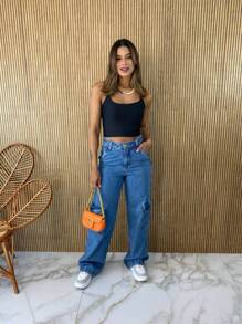 Blusa Cropped Alça Fina Suplex Feminina Estilo Blogueiras Super Envio !! - Preto - Visão 3