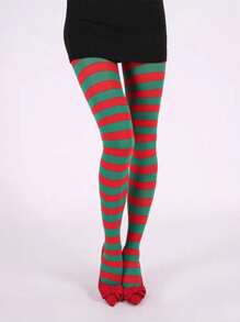 1pc Christmas Striped Full Body Stockings  Tights - Green - View 1