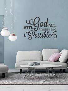 1pc God Is Possible Wall Sticker, Removable PVC Material Wall Sticker, Suitable For Living Room And Bedroom Wall Sticker, 14.6inches X 21.7 Inches - Black - View 1