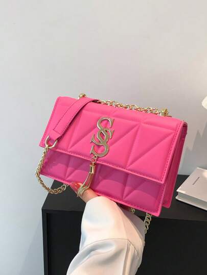 Fashionable Versatile Texture Pressed Chain Shoulder Bag, New Arrival