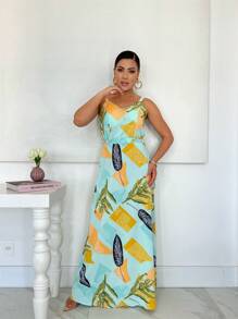 Vestido longo estampado - Azul bebê - Visão 1