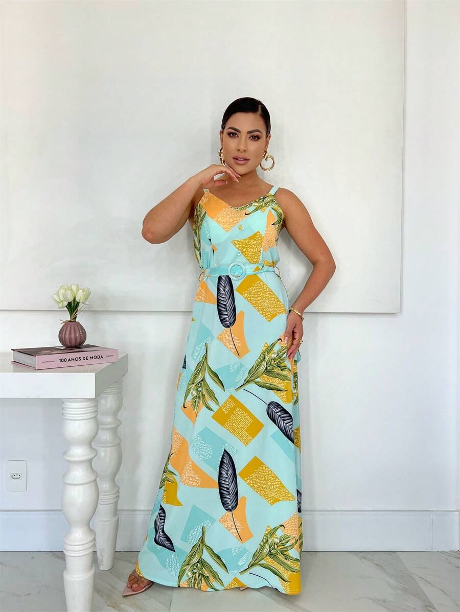 Vestido longo estampado - Azul bebê - Visão 1