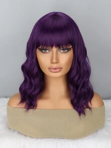 14 吋萬聖節紫色捲髮合成假髮帶瀏海,適合日常佩戴 - 紫色 - 查看 3