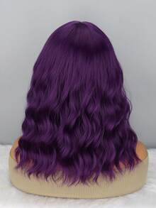 14 吋萬聖節紫色捲髮合成假髮帶瀏海,適合日常佩戴 - 紫色 - 查看 5