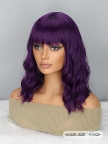 14 吋萬聖節紫色捲髮合成假髮帶瀏海,適合日常佩戴 - 紫色 - 查看 2