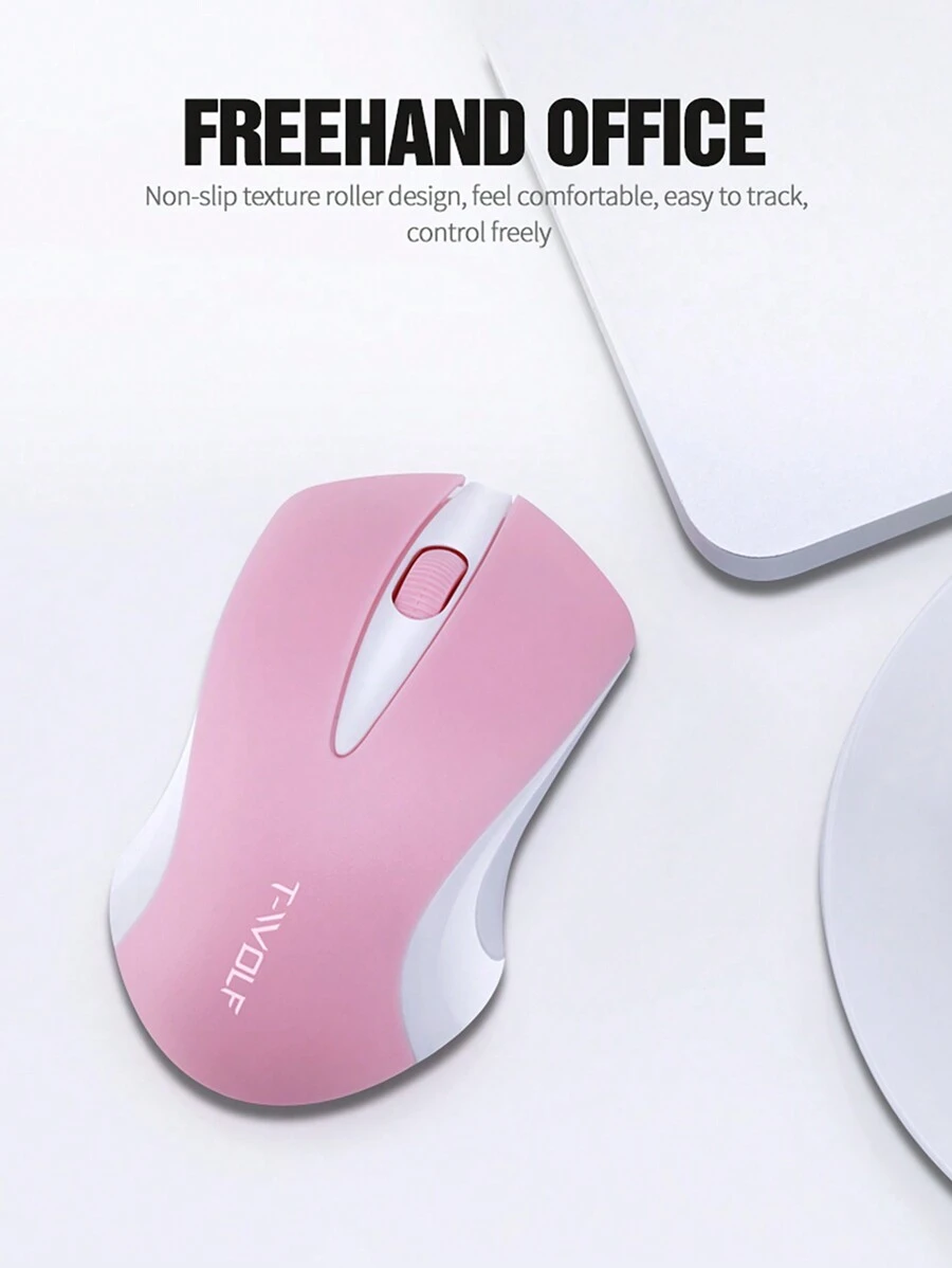 Ratón Inalámbrico Para Negocios De Oficina Con Interfaz Usb, Diseño Simple, Función De Auto-sueño, Larga Duración De La Batería - Rosa Pálido - Ver 1