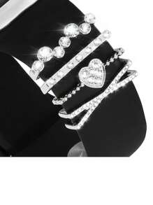 4 Pezzi/set Anello Decorativo Per Cinturino Orologio Con Dettaglio Love & Rhinestone, Compatibile Con Cinturini Orologio Apple/samsung/huawei (orologio & Cinturino Non Inclusi) - Argento - Visualizzare 2