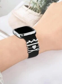 4 Pezzi/set Anello Decorativo Per Cinturino Orologio Con Dettaglio Love & Rhinestone, Compatibile Con Cinturini Orologio Apple/samsung/huawei (orologio & Cinturino Non Inclusi) - Argento - Visualizzare 5