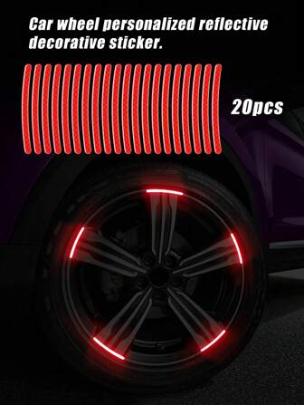 20pcs Pvc Reflective Warning Sticker For Car & Motorcycle Wheel Hub, Red