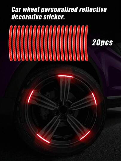 20pcs Red Reflective PVC Rim Stickers For Cars, Motorcycles, Mountain Bikes - Striped Reflective Wheel Rim Tapes, Suitable For Motorcycles, Cars, Bicycles, Enhances Nighttime Visibility, Creative Decoration For Automotive, Motorcycle, Electric Vehicles