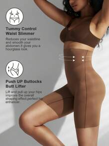 1 pièce Pantalon gainant taille haute à croisillons, legging amincissant, short de sous-vêtement, culotte, gaine taille pour femmes - Tabac - Voir 7