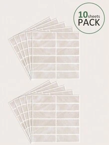 10 件/套防水矩形图案 3D 纹理墙板 DIY 瓷砖，可移除自粘墙砖贴纸厨房浴室后挡板用于节日布置，翻新贴纸剥离墙板、墙纸、壁纸、春季装饰品让您的家焕然一新，拉玛装饰贴纸 - 米色 - 查看 2