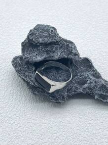 1枚時尚男士黑色滴油戒指經典派對珠寶 - 銀色 - 查看 3