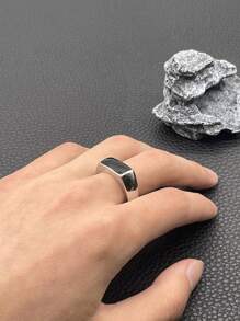 1枚時尚男士黑色滴油戒指經典派對珠寶 - 銀色 - 查看 5