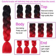 Ombre 巨型編織接髮 24 吋 1 件裝高溫合成纖維接發，適用於盒狀辮子編織頭髮 - 紅色 - 查看 2