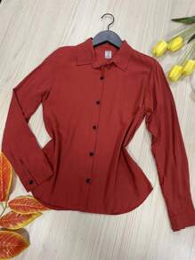Women Blouses - 紅木色 - 查看 1