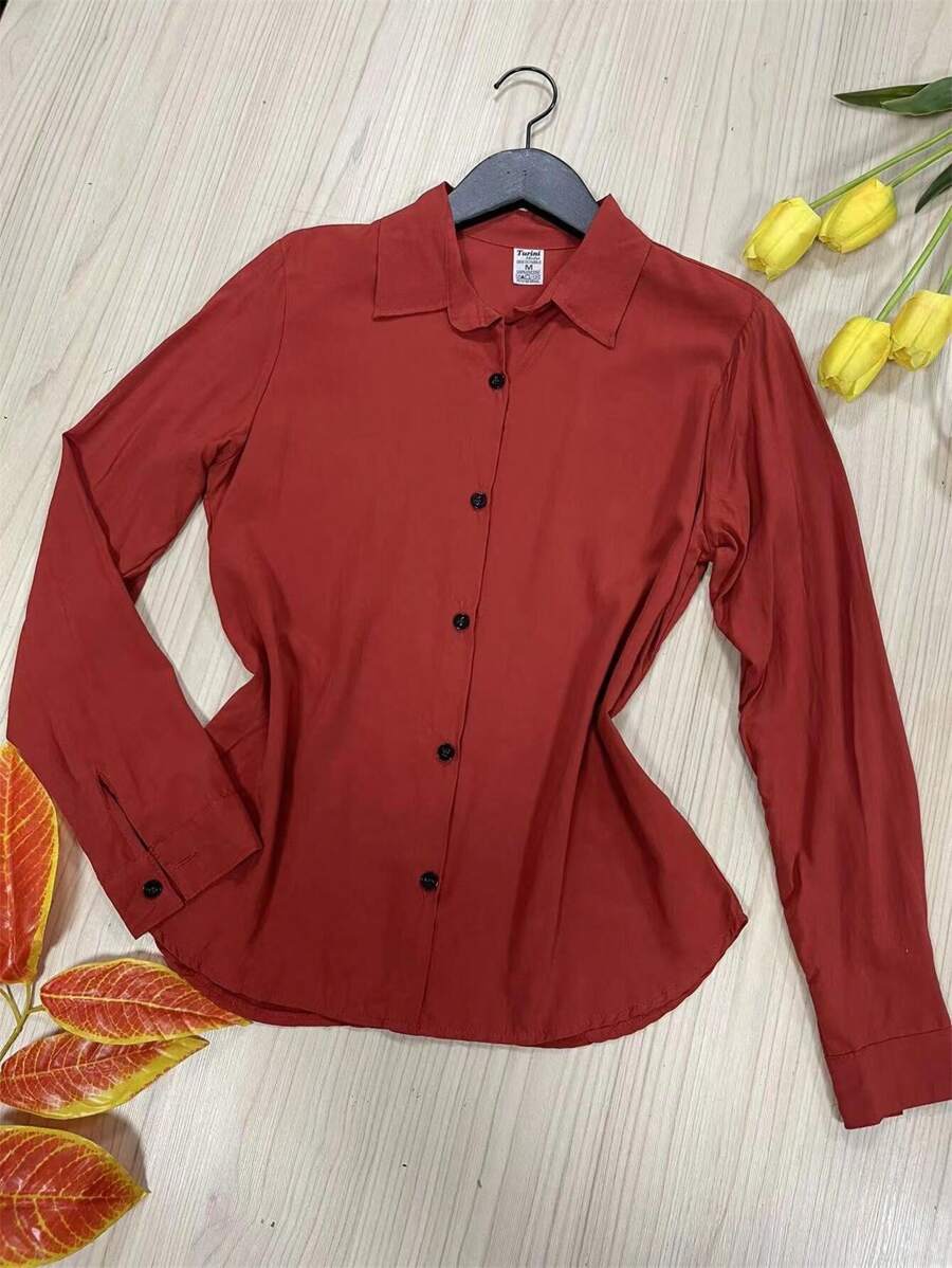 Women Blouses - 紅木色 - 查看 1