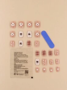 24pcs Short Square Artificial Nail Tips With 1pc Buffer And 1pc Jelly Glue Press On Nails Nail Supplies