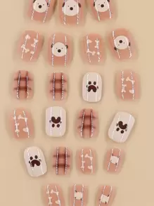 24pcs Short Square Artificial Nail Tips With 1pc Buffer And 1pc Jelly Glue Press On Nails Nail Supplies