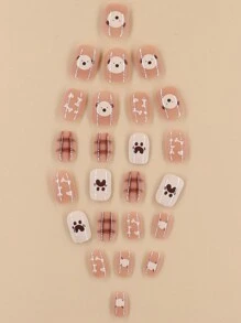 24pcs Short Square Artificial Nail Tips With 1pc Buffer And 1pc Jelly Glue Press On Nails Nail Supplies