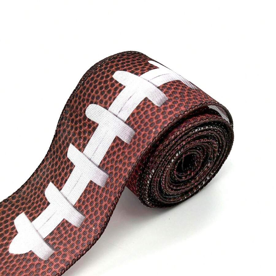 1 件 5 碼橄欖球有線絲帶球運動條紋印花絲帶滌綸有線邊緣粗麻布絲帶適用於橄欖球主題派對 Diy 橄欖球迷花環裝飾棕色 - 咖啡棕 - 查看 1