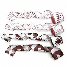 1 件 5 碼橄欖球有線絲帶球運動條紋印花絲帶滌綸有線邊緣粗麻布絲帶適用於橄欖球主題派對 Diy 橄欖球迷花環裝飾棕色 - 咖啡棕 - 查看 6