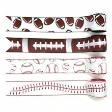 1 件 5 碼橄欖球有線絲帶球運動條紋印花絲帶滌綸有線邊緣粗麻布絲帶適用於橄欖球主題派對 Diy 橄欖球迷花環裝飾棕色 - 咖啡棕 - 查看 5