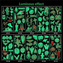 1套兒童萬聖節夜光卡通紋身貼紙,派對集會,節日活動,禮物,臨時貼紙