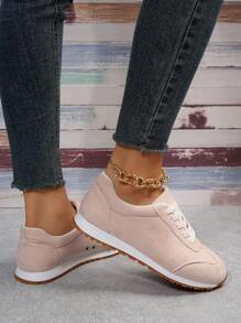 Women's Classic Round Toe Breathable Comfortable Lace-Up Shoes, Flat Heel, Suitable For All Seasons - Pink - View 5