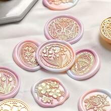 1 套蜡封印章套件，用于密封、装饰、DIY，包括红木手柄和 2.5 厘米花卉印章，返校，返校，学校用品 - 駝色 - 查看 5