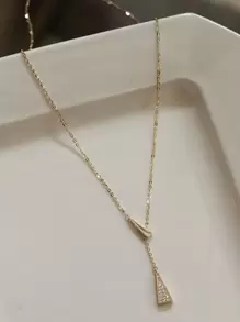 GAGAFEEL 1入款式奇特的925純銀鍍14k金三角形吊墜y型項鍊,可調節的鎖骨鍊項鍊,適合女性,適用於禮物、婚禮、訂婚和婚禮首飾 - 金色 - 查看 5