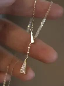 GAGAFEEL 1入款式奇特的925純銀鍍14k金三角形吊墜y型項鍊,可調節的鎖骨鍊項鍊,適合女性,適用於禮物、婚禮、訂婚和婚禮首飾 - 金色 - 查看 3