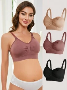 Confezione da 3 mutande in nylon per maternità, reggiseno per allattamento senza fili con fibbia anteriore apribile, regolabile e push-up