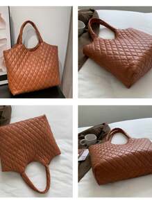 2pcs New Arrivals Fashionable Tote Bags With Wristlet, Large Capacity - Brown - View 3