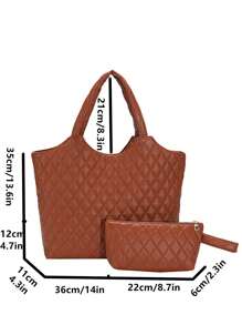 2pcs New Arrivals Fashionable Tote Bags With Wristlet, Large Capacity - Brown - View 2