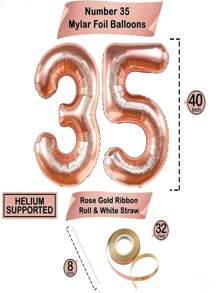 巨大玫瑰金鋁箔氣球35數字小氣球40英寸,玫瑰金40歲生日派對裝飾帶玫瑰金乳膠氣球,多彩紙屑小氣球40美麗裝飾,40日週年慶派對小氣球
