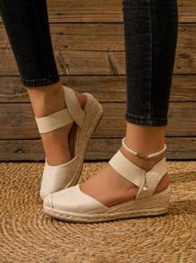 Women's Outdoor Casual Espadrille Wedge Sandals With Rope Sole, Suitable For Vacation