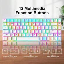 Wireless Gaming Keyboard Mechanical Blue LED Backlit Bluetooth 5.0/Wireless 2.4G/Wired 84 Keys Mini Keyboard With Rechargeable 3000mAh Battery Brown Switches Type-C USB Receiver For Windows Gaming PC - White Red - View 4