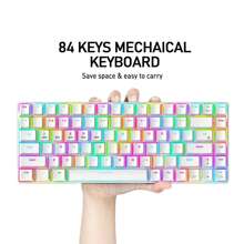 Wireless Gaming Keyboard Mechanical Blue LED Backlit Bluetooth 5.0/Wireless 2.4G/Wired 84 Keys Mini Keyboard With Rechargeable 3000mAh Battery Brown Switches Type-C USB Receiver For Windows Gaming PC - White Red - View 2