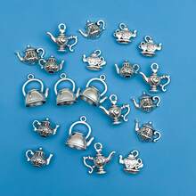 20入組混搭復古銀色荷花茶壺西裝牛仔墜飾耳環女士項鍊手鐲diy首飾製作配件