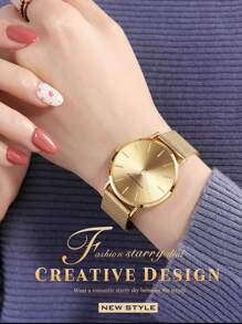 HANNAH MARTIN Hannah Minimalistic Women's Watch, Japan Movement, 3bar Water Resistant, Black Gift Box, Casual/Party Watch Set For Women - Gold - View 4